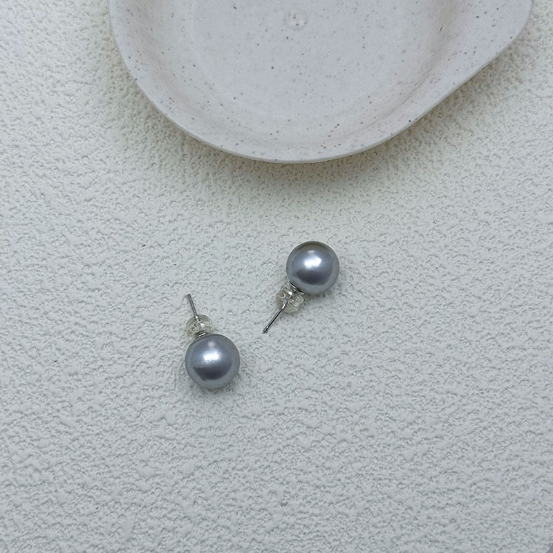 合金耳饰 【明珠专享】海水灰珠-10mm轻奢气质时尚灰珠耳钉（E006）