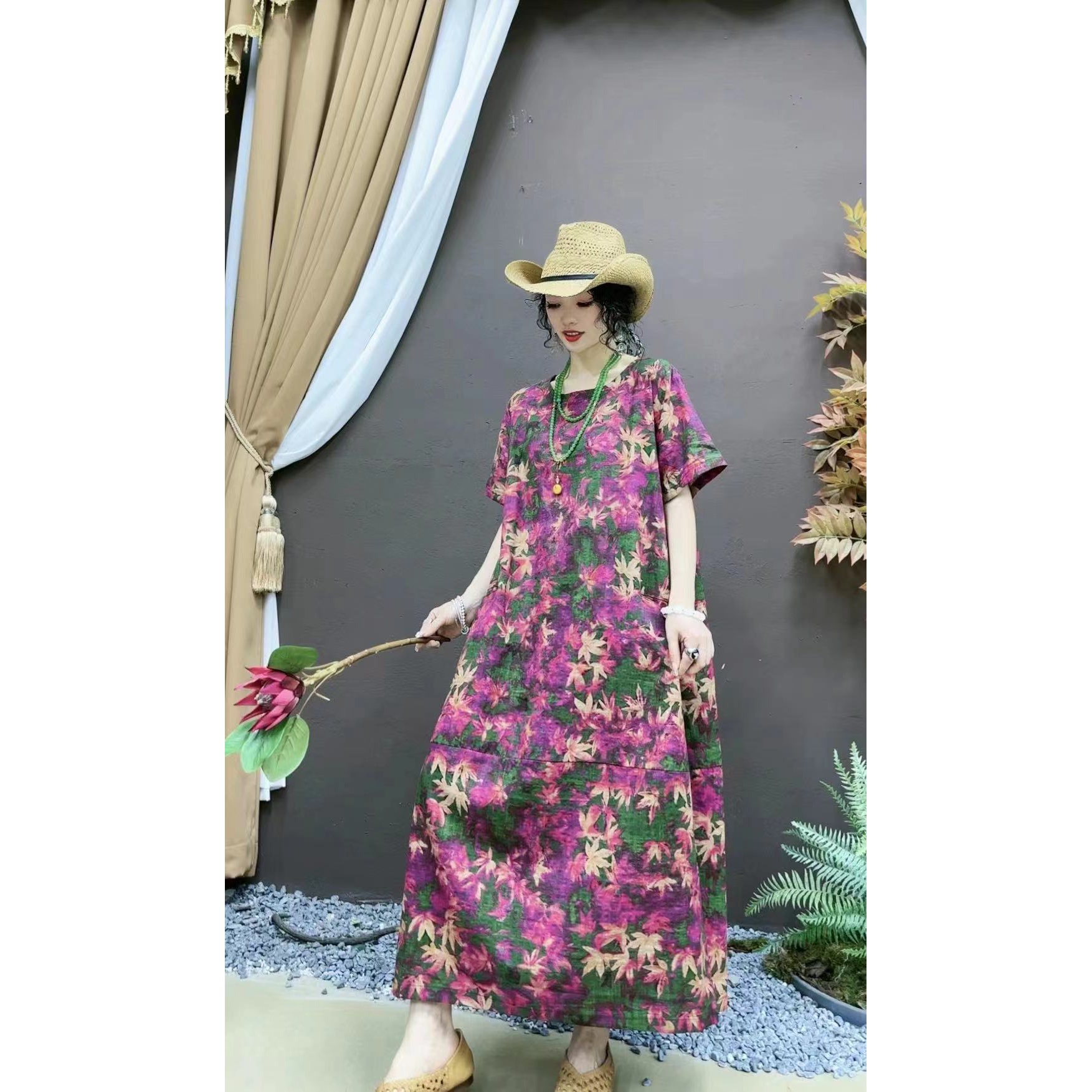 3140新款夏季长款时尚气质显瘦宽松休闲遮肉洋气女装连衣裙妈妈装