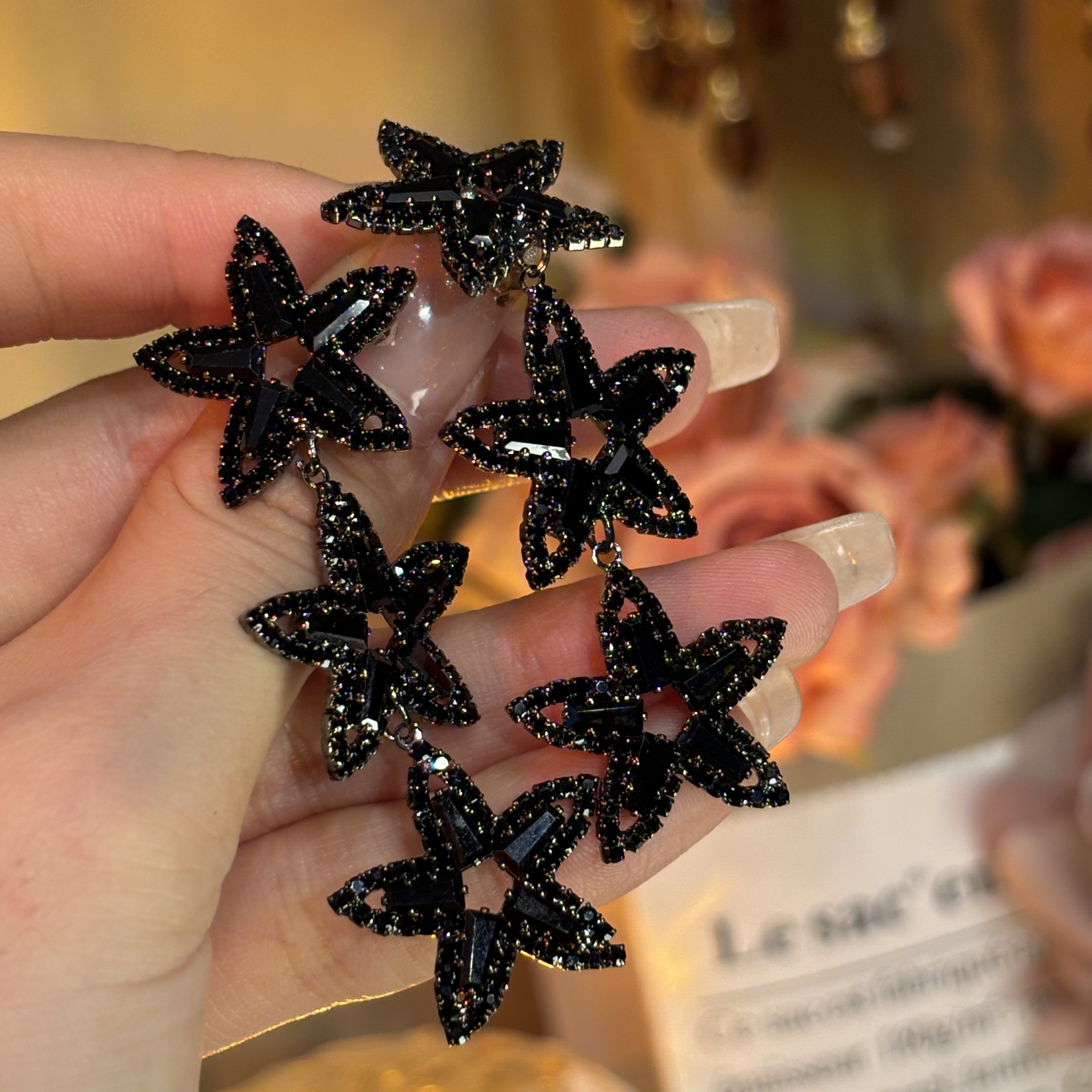 铜合金耳饰 安瑾】秋冬新款满钻精致气质长款流苏耳环优雅韩版耳钉