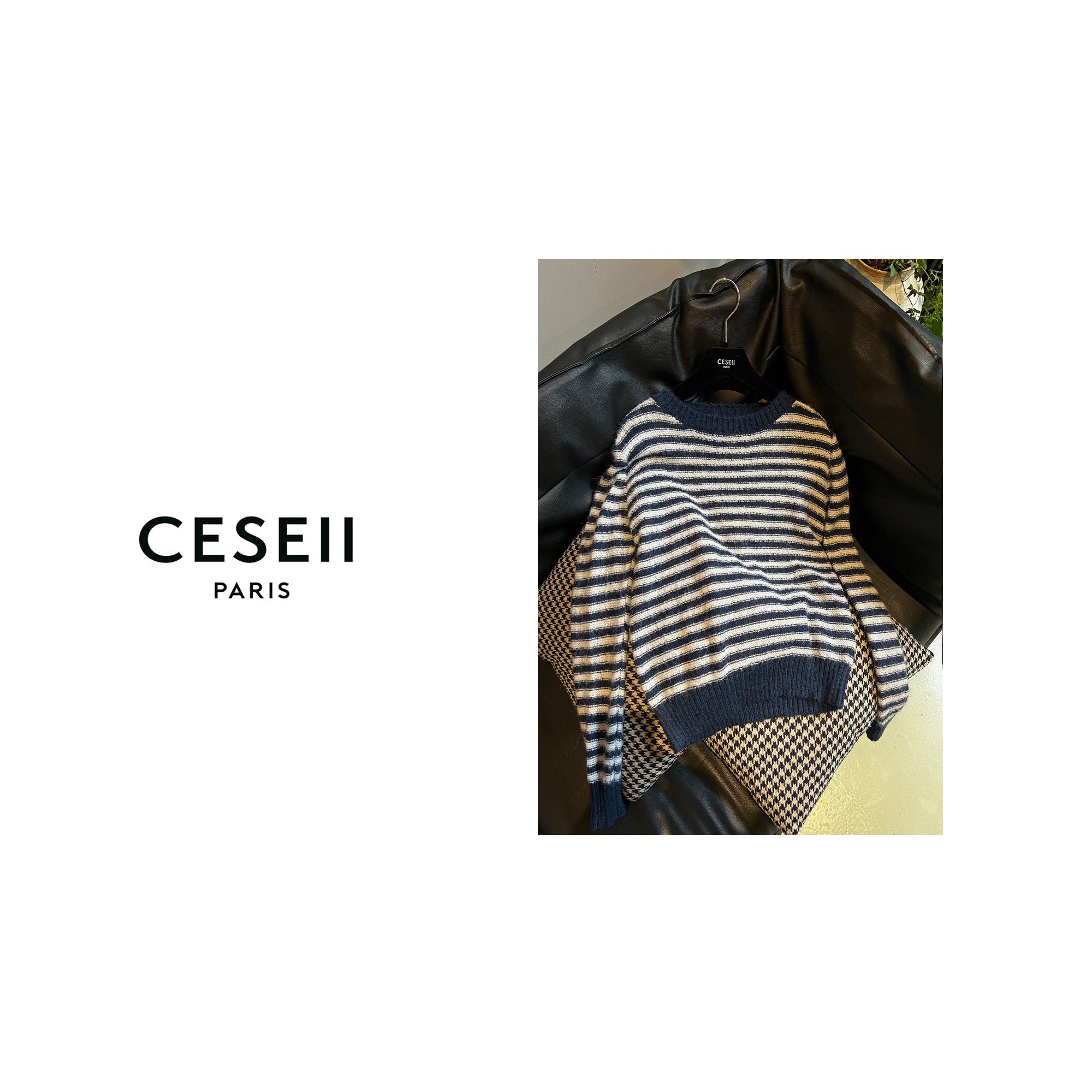 【XJ1123】CESEII秋季新款时尚百搭条纹毛衣套头衫