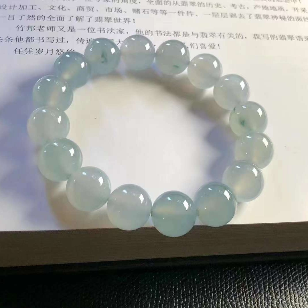 天然缅甸翡翠A货珠串，起冰起胶