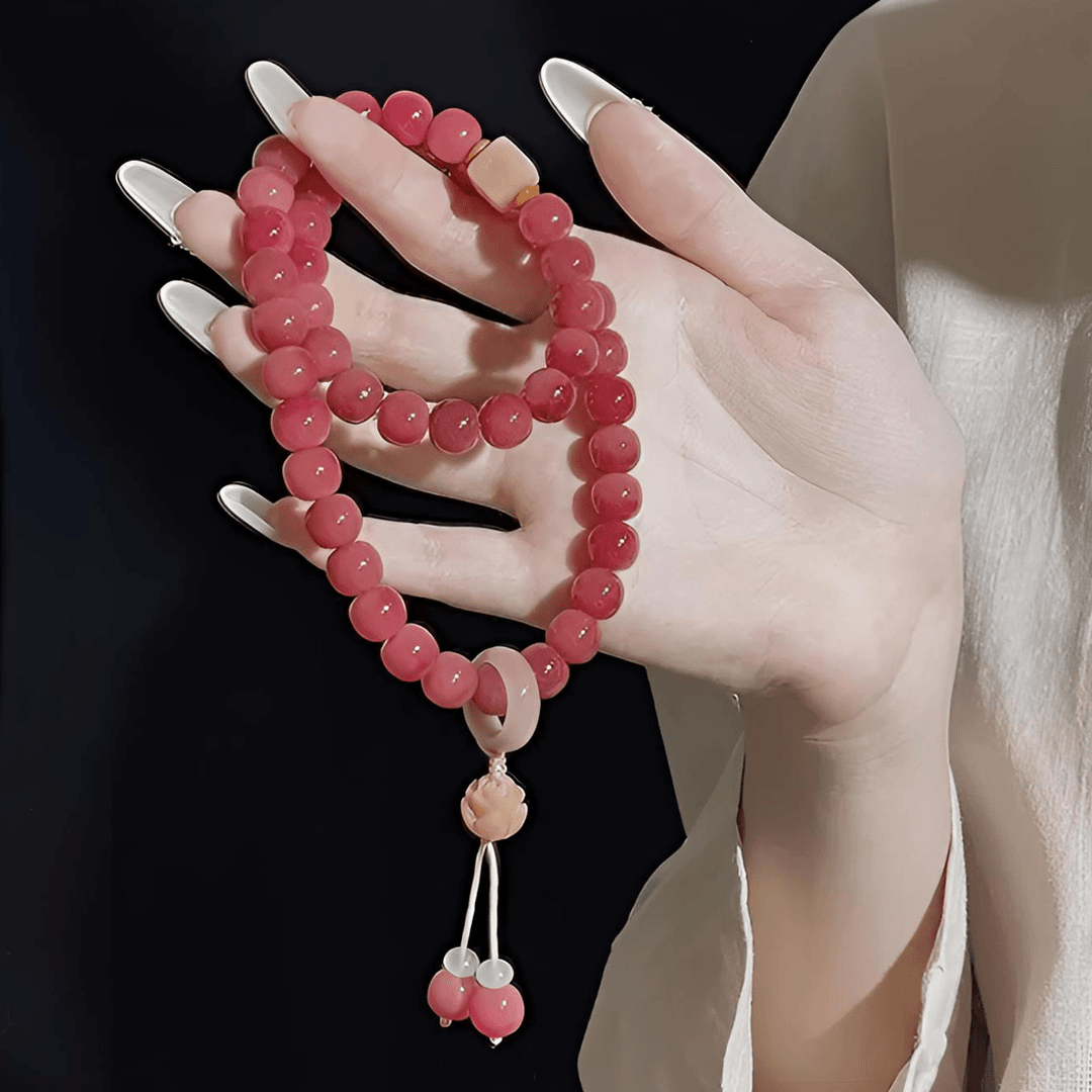 石榴花开 菩提手串手持双圈 喜怒哀乐雕刻莲花菩提吊坠（送盘玩袋）