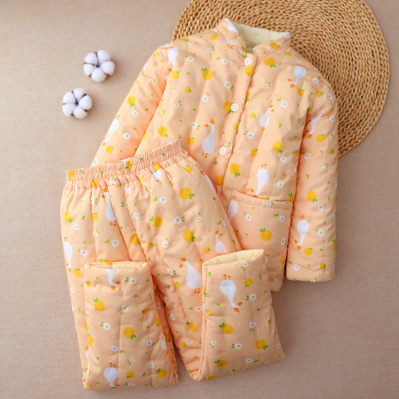 中大童棉花手工棉袄棉裤套装男童女童加厚保暖冬季棉服学生装内穿