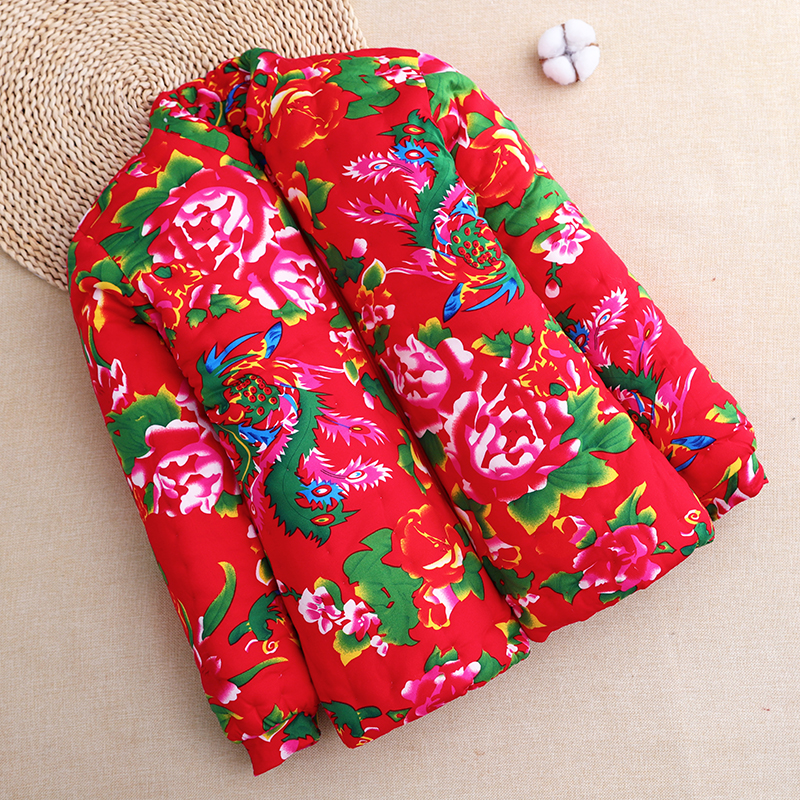 东北大花布纯手工棉花棉袄复古女士小红袄民族风居家内胆国风棉衣