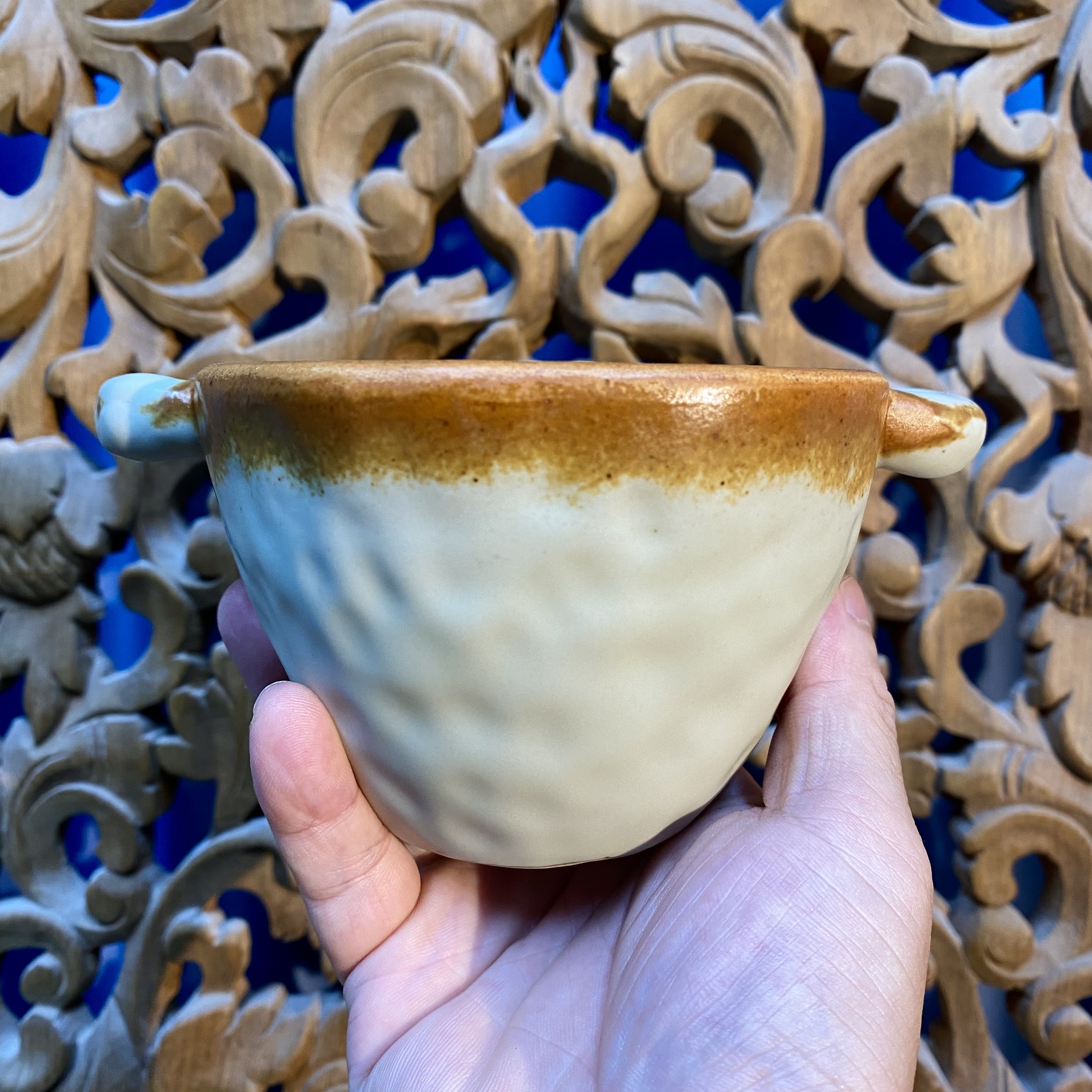 粗陶双耳蘑菇咖啡杯