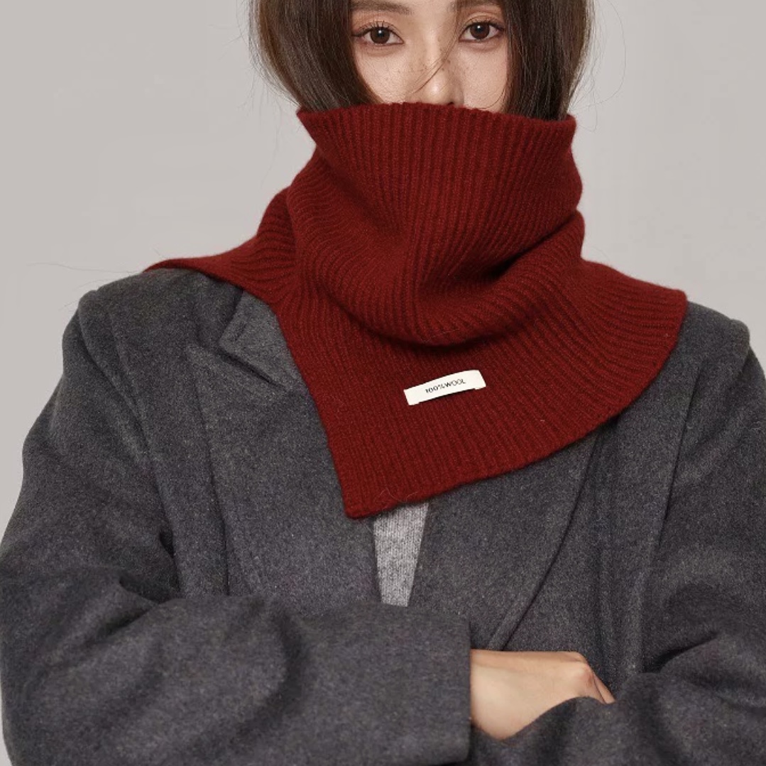 网红韩版文艺范开衩全羊毛保暖加厚针织高领围脖 出口韩国时尚