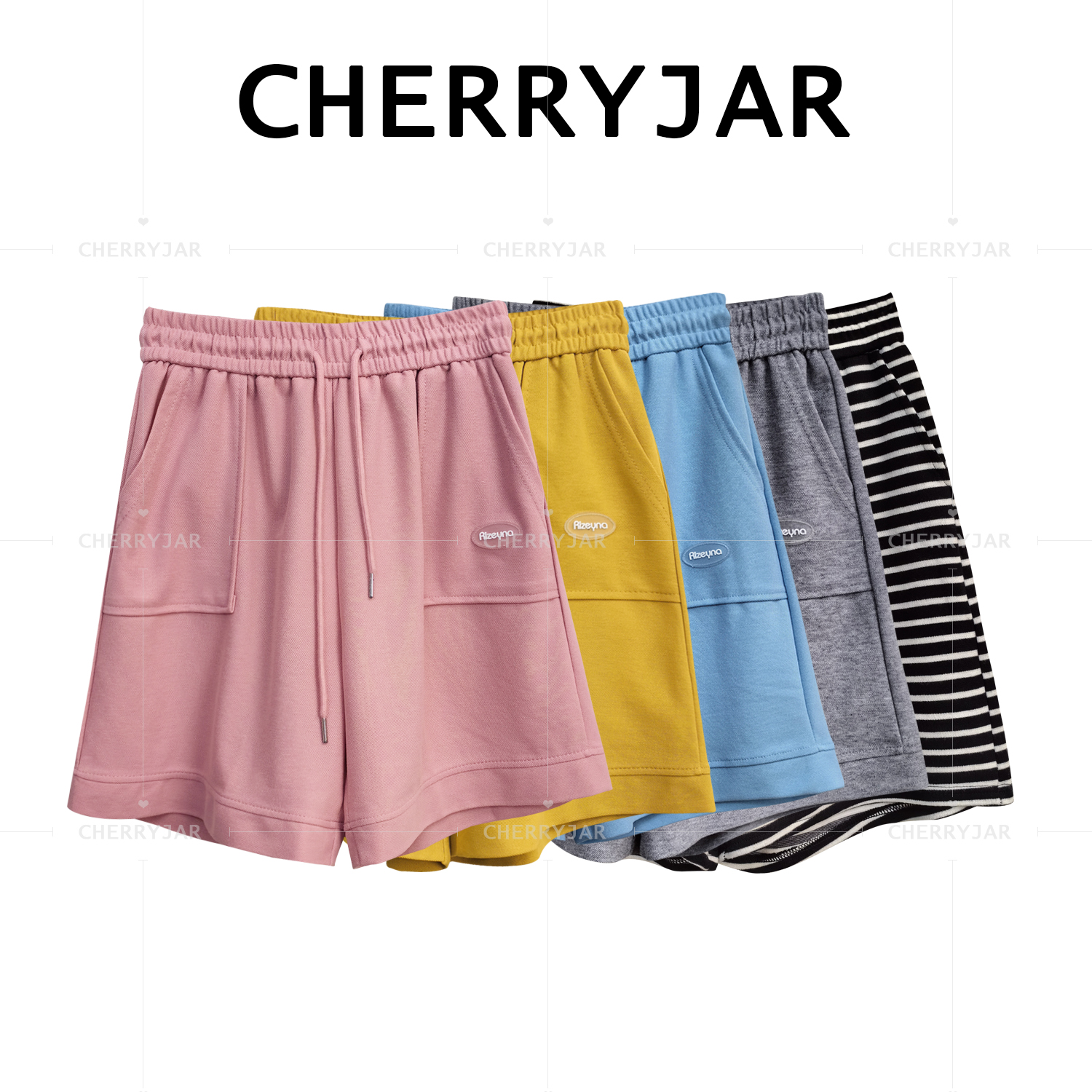 Cherryjar◉【短裤专属】百搭时尚短裤女宽松显瘦条纹纯色抽绳阔腿裤