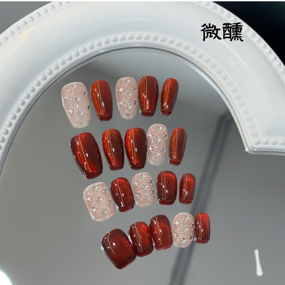【微醺】秋季纯手工光疗美甲可拆卸穿戴式显白中长气质贝母贴