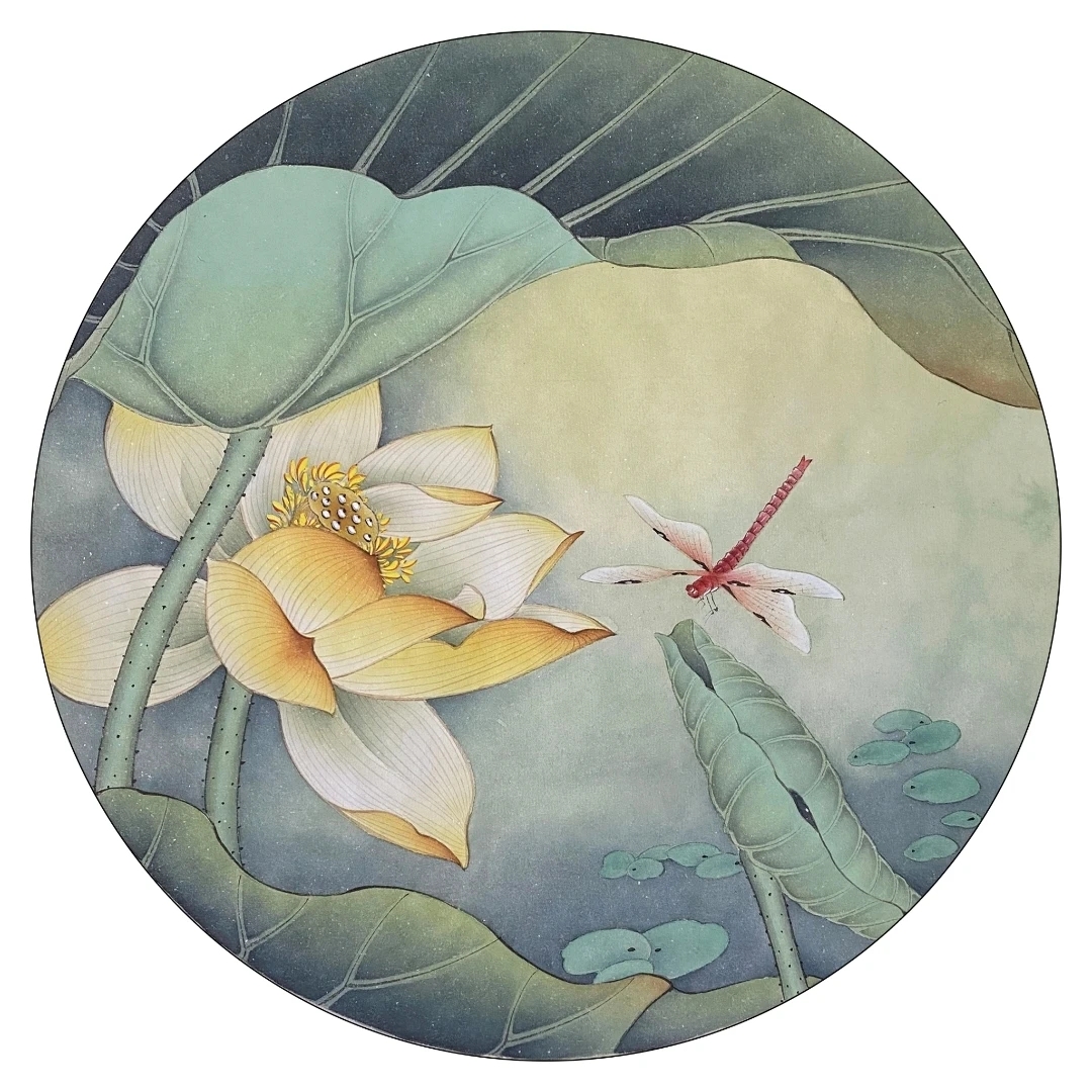 工笔画底稿白描小品荷花附带底稿彩图视频和同大熟宣直径30cm