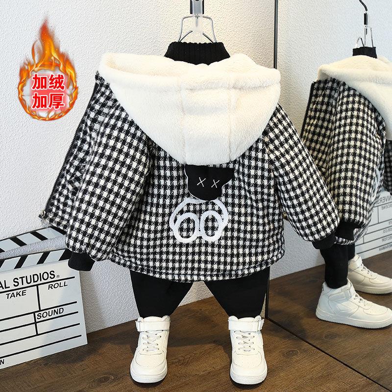 【冬款上新】加厚加绒棉衣2023新款童装衣服秋冬洋气毛呢上衣D81