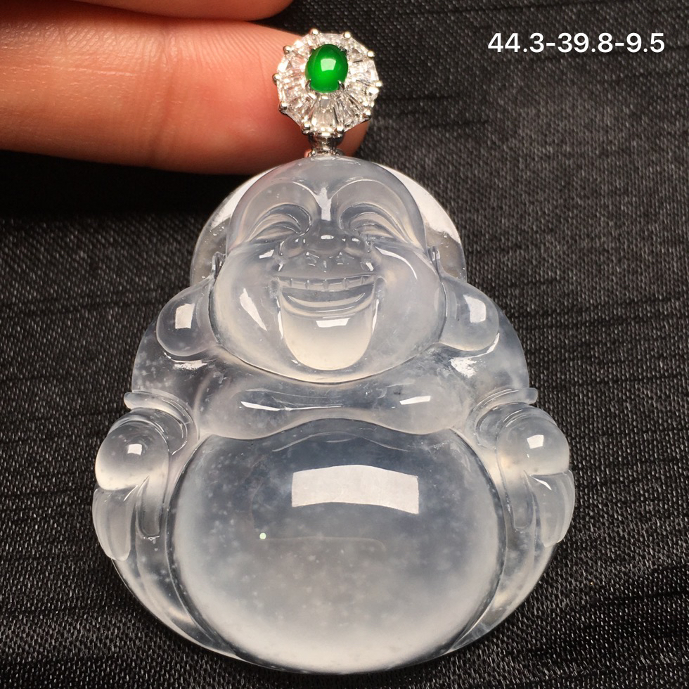 天然翡翠A货玻璃种佛公吊坠冰透镶嵌