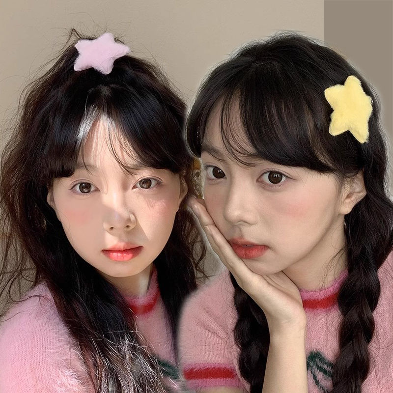 甜美可爱星星发夹少女侧边刘海夹秋冬毛绒发卡网红夹子头饰鸭嘴夹