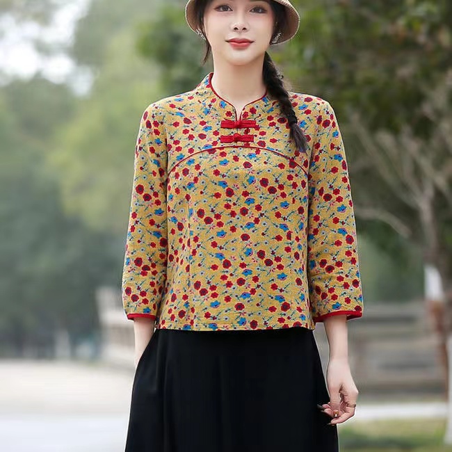 新中式中国风显瘦新款民族风盘扣中长袖T恤衫宽松上衣女文艺小衫