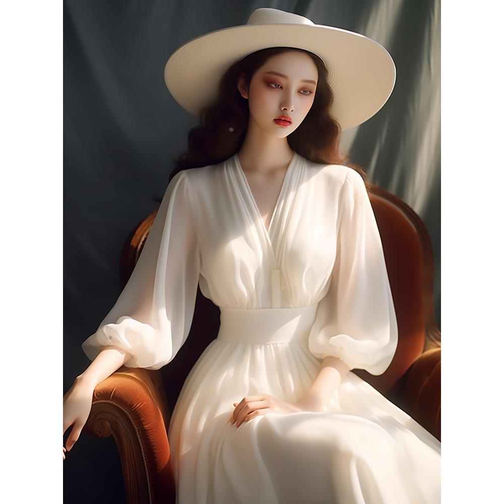 白色雪纺连衣裙春装女2024年新款沙滩裙女海边度假超仙法式长裙子