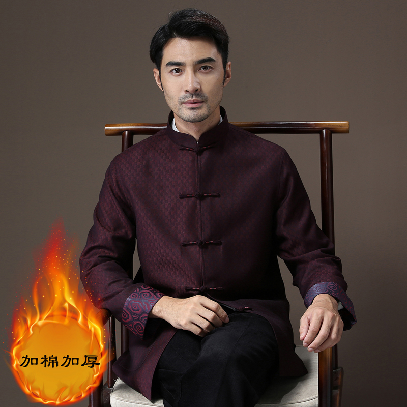唐装男中老年外套秋冬季休闲中式长袖外套棉服盘扣高档加厚中山装