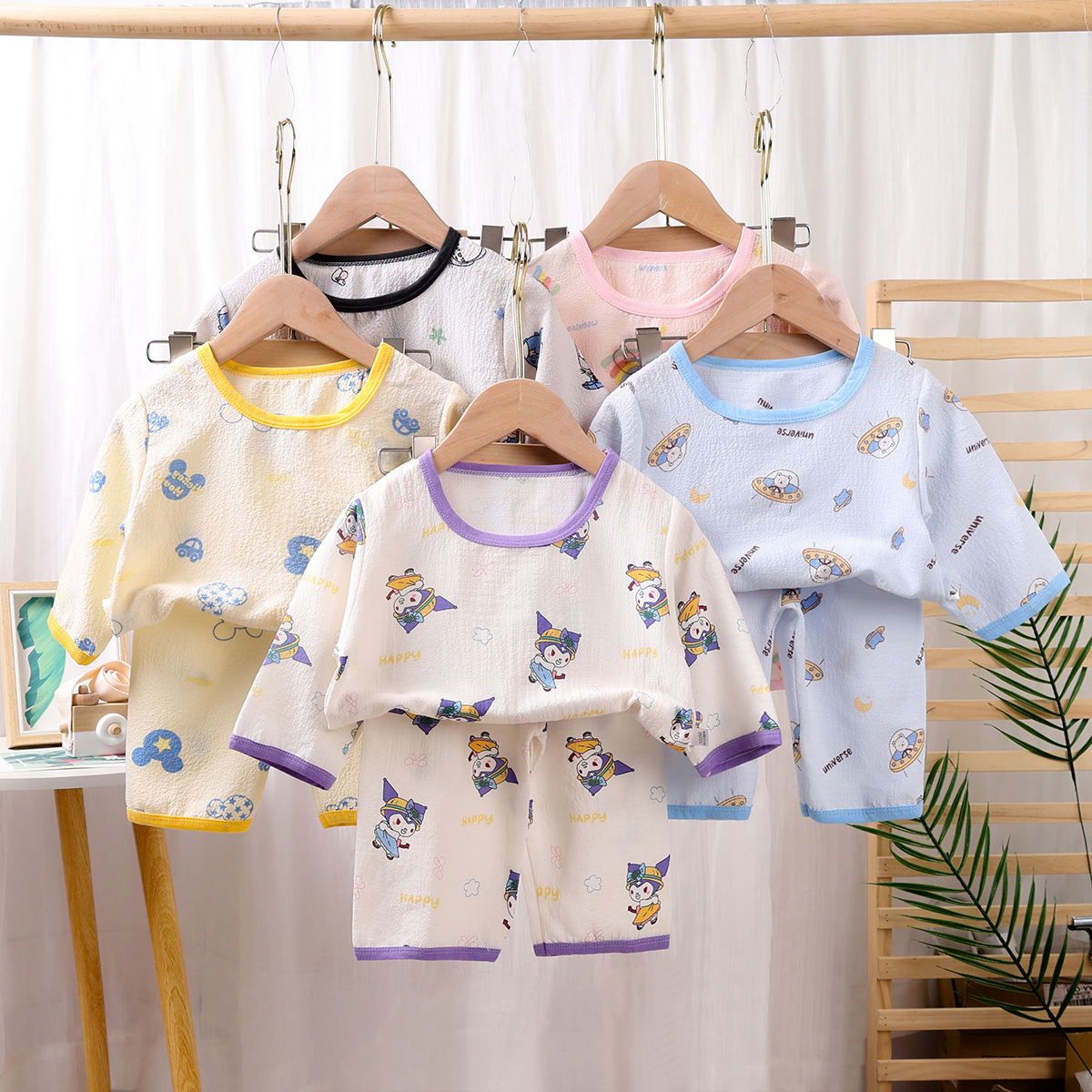 儿童款睡衣夏季薄款内衣套装儿童家居服空调服七分套装男童女童潮