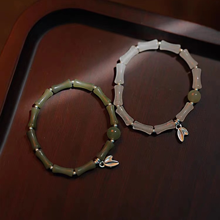 非金属玻璃手链 中式竹节手链竹叶吊坠设计古风手串个性时尚饰品