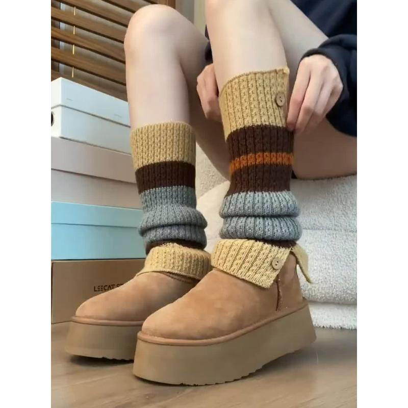 针织堆堆袜套女款秋冬季保暖雪地靴袜子拼色y2k亚文化腿套小腿袜