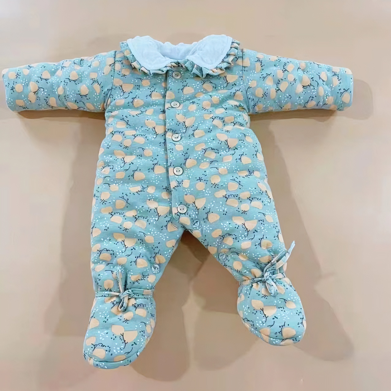 新生宝宝冬季棉花手工包脚闭档连体衣  婴幼儿爬服厚款棉内胆衣