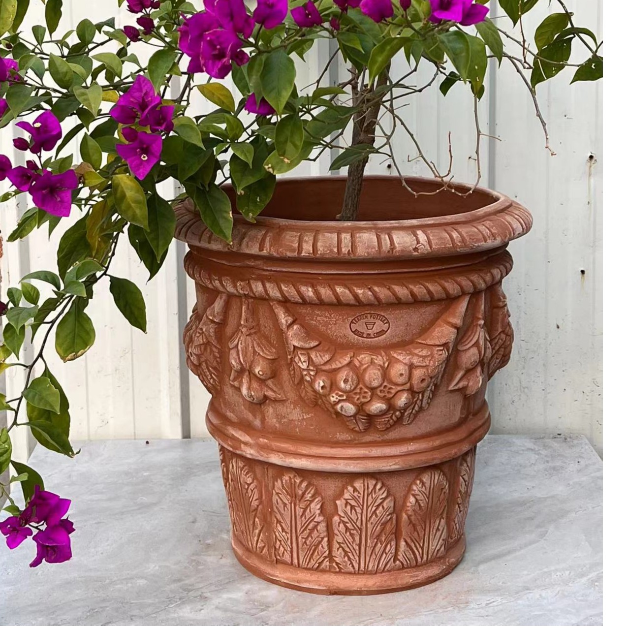 陶土花盆、粗陶、灰陶高浮雕 外贸花盆 红陶盆 陶罐1006