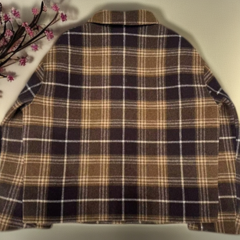 新思维原创羊毛双面呢手缝大衣外套复古格子韩版翻领时尚洋气百搭