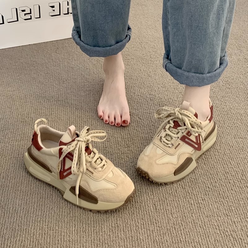 显脚小厚底阿甘鞋女2023秋季新款小众复古轻便德训鞋老爹鞋
