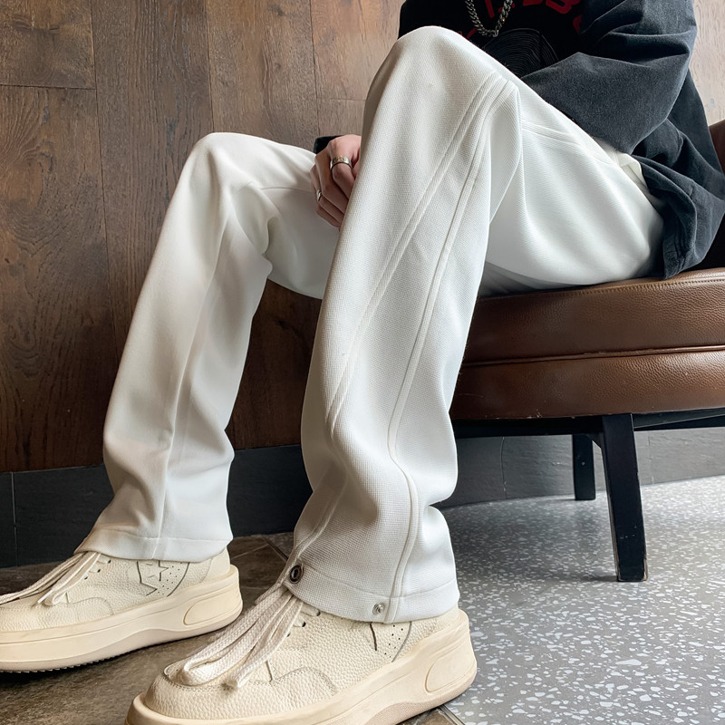 垂感美式hiphop裤子男款秋冬休闲百搭运动卫裤修身直筒白色微喇裤