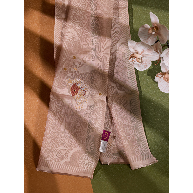 南京云锦博物馆【海阔凭鱼跃长巾】云锦妆花纱披肩薄款女士中式高档