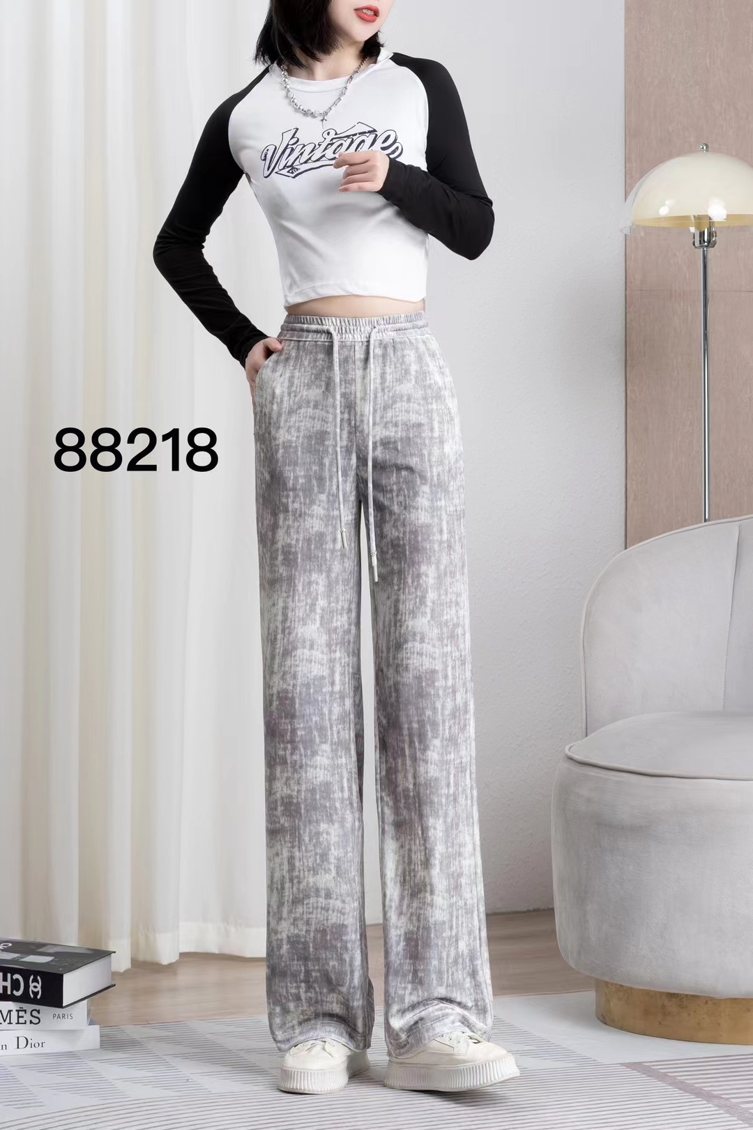 新款高品质不倒绒直筒拖地裤88218