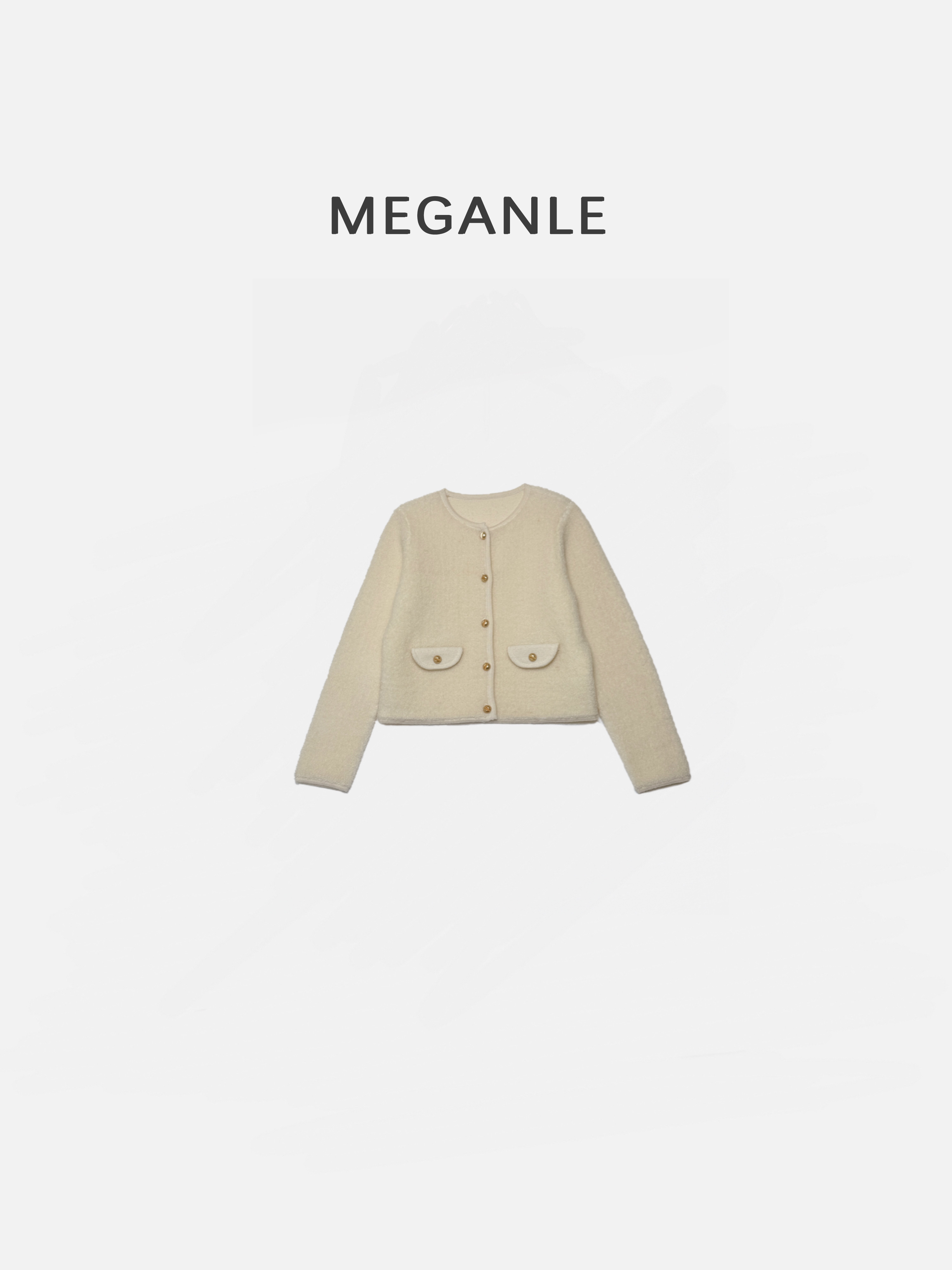 【MEGANLE】绮梦 全羊毛软糯亲肤圆领小香针织开衫毛衣2024625