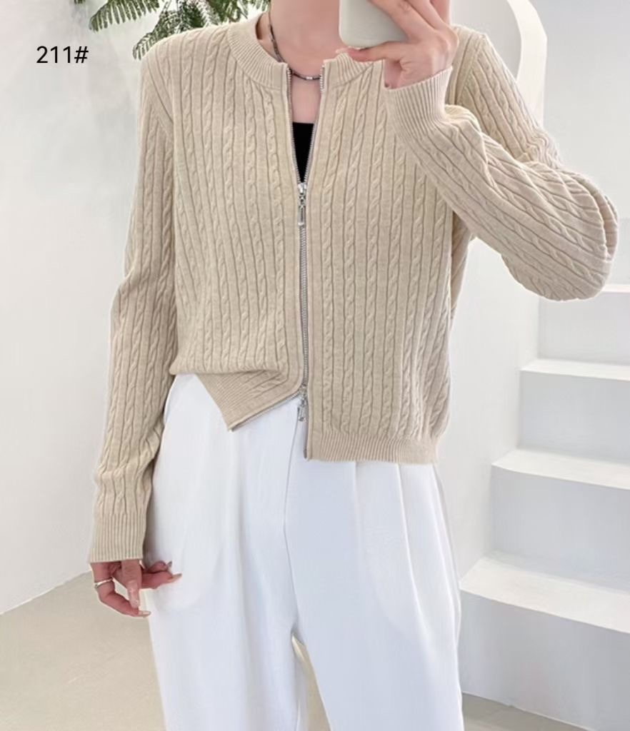 冬季拉链毛衣外套女加厚麻花针织开衫保暖上衣2024新款211