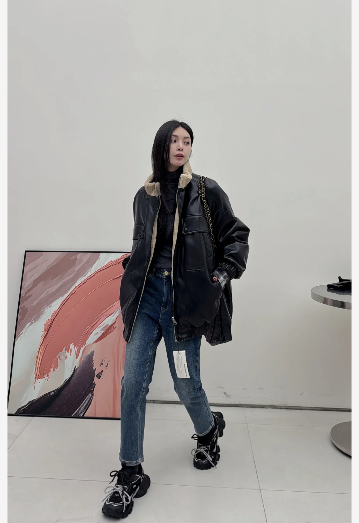 【IN11全球买手店】ANNENONO2024冬复古立领宽松双面皮衣外套女