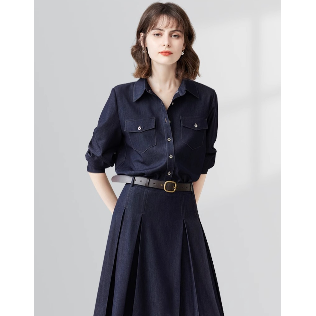 【炳瀚】原创软牛仔连衣裙大码连衣裙遮肉遮胯显瘦BH324JL14572