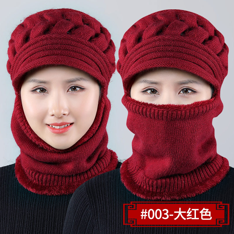 老年人女款帽子围脖一体女冬天女式毛线保暖套头帽妈妈奶奶老太太