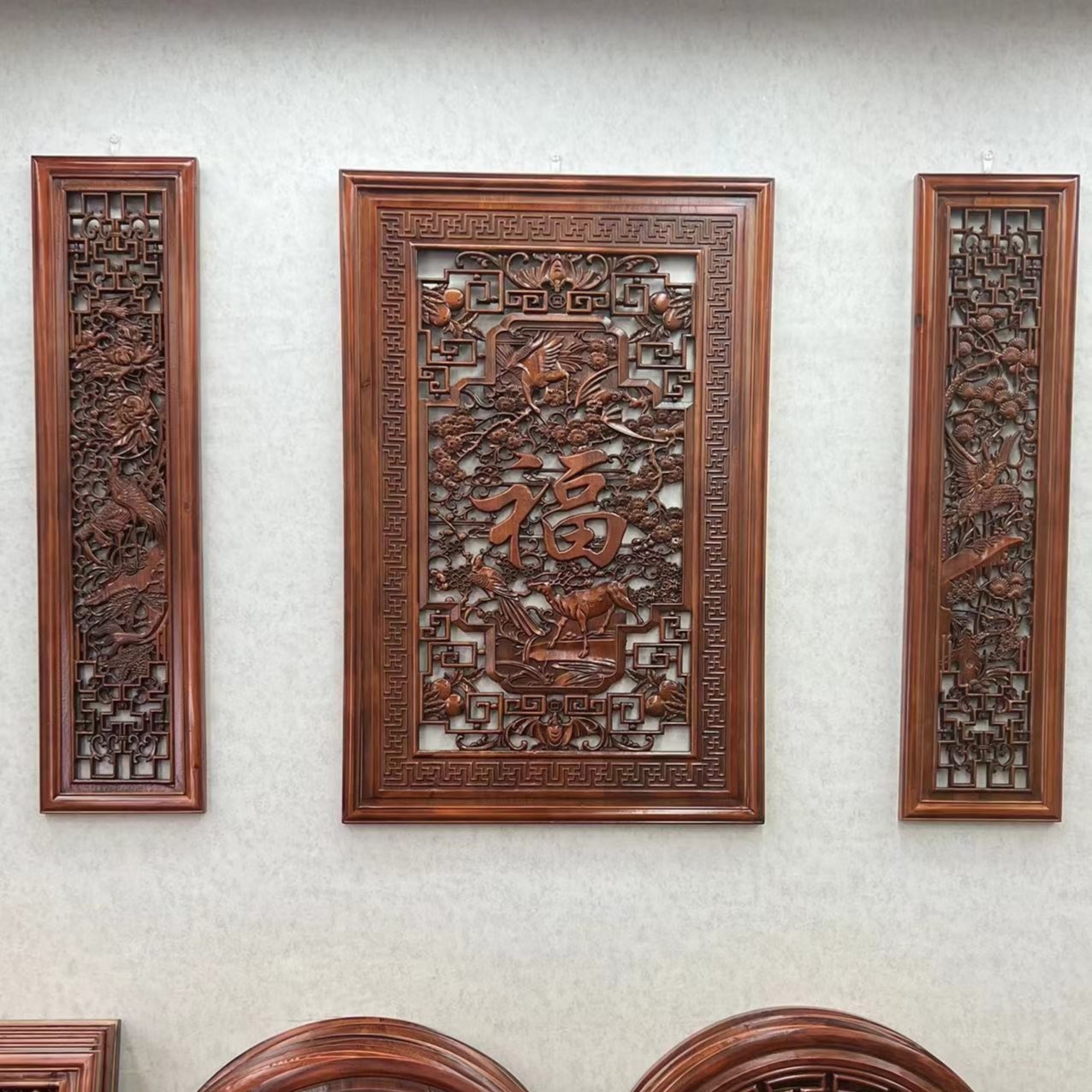 中堂三件套    福禄寿熙福     （香樟木挂件）