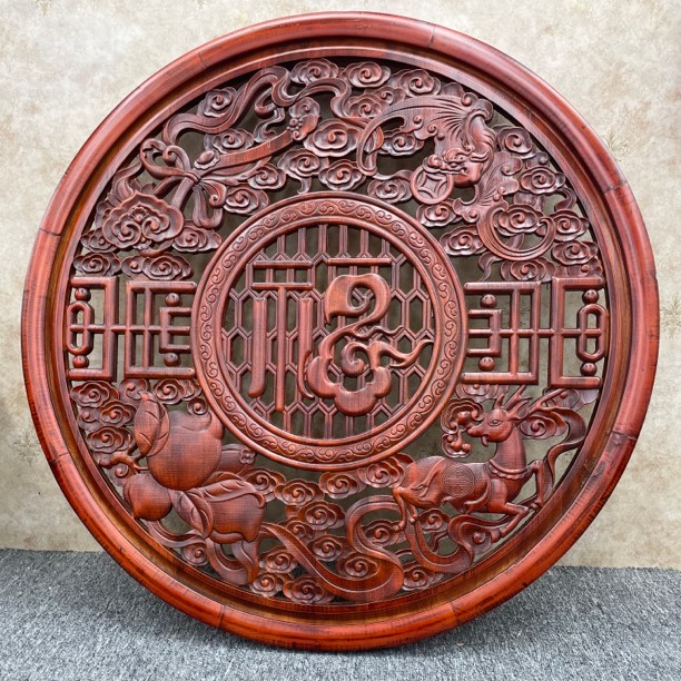 福禄寿禧 祥云福 100CM直径圆形加厚款香樟木挂件客厅卧室走廊