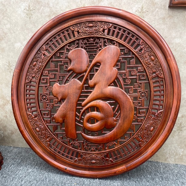 100经典款 如意算盘康熙福（直径100cm）带边框 东阳木雕香樟木挂件