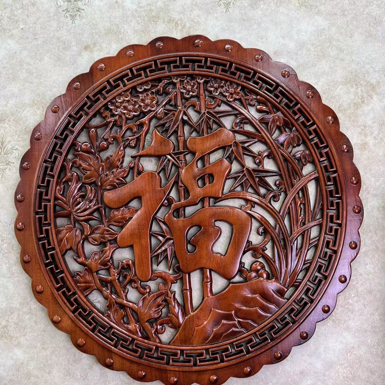 四季福款 58CM直径圆形香樟木挂件家用客厅卧室实用