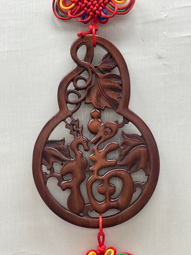 22新款 葫芦形福（22*33cm带中国结）东阳木雕 香樟木实木雕刻挂件