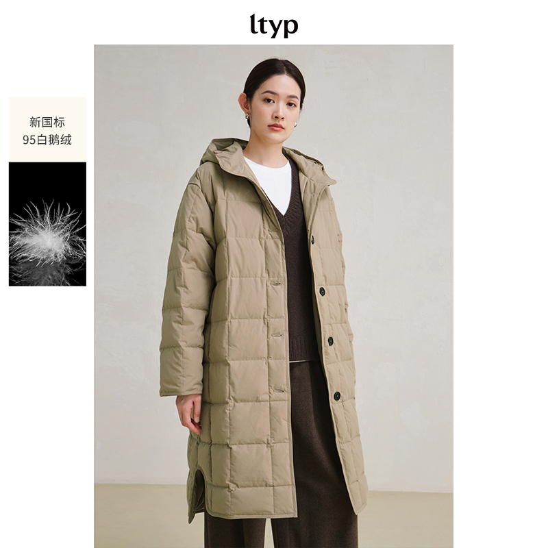 typ旅途原品｜白鹅绒方格连帽羽绒服长款女E110244058