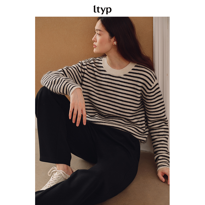 ltyp旅途原品｜绒毛条纹毛衣经典休闲百搭长袖针织衫女S154234289