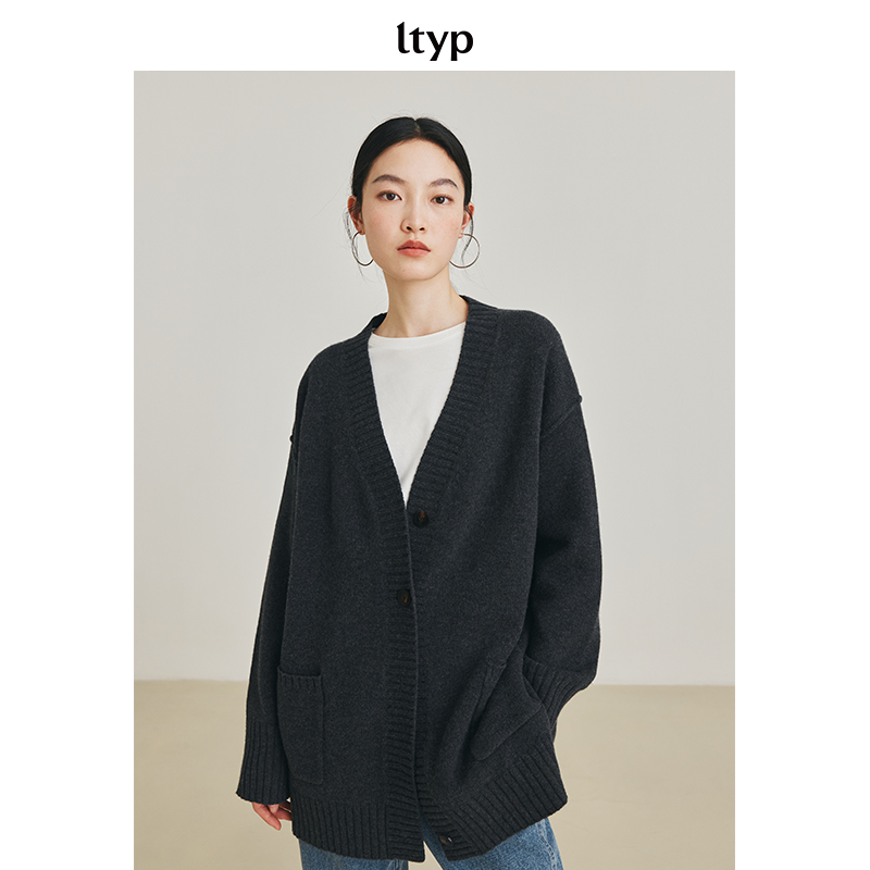 ltyp旅途原品美丽诺羊毛中长款V领针织开衫外套V154233193