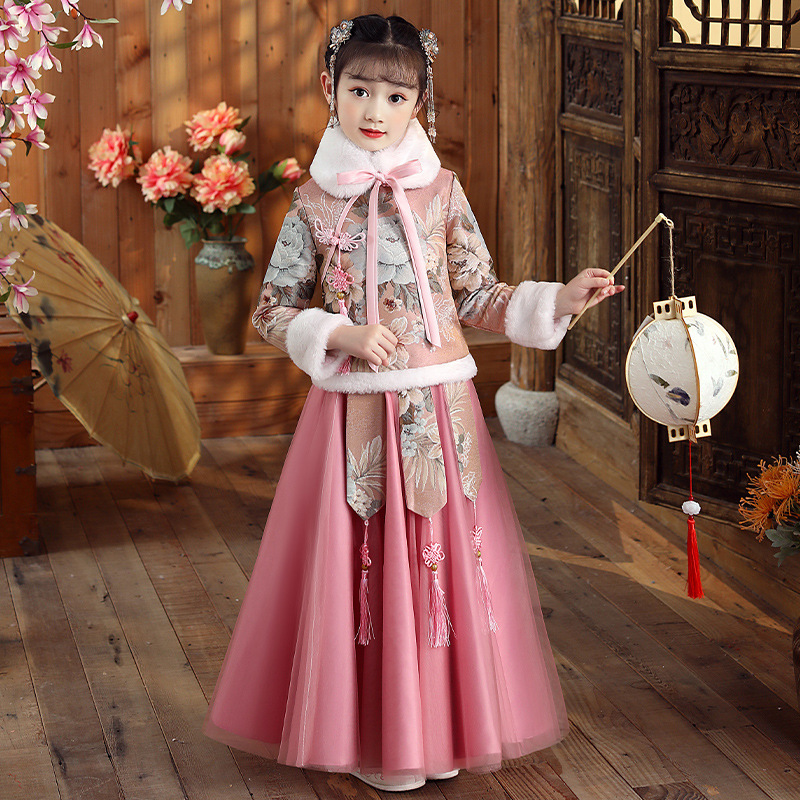 加绒汉服冬2024新款儿童汉服超仙童装中国风汉服冬款连衣裙两件套