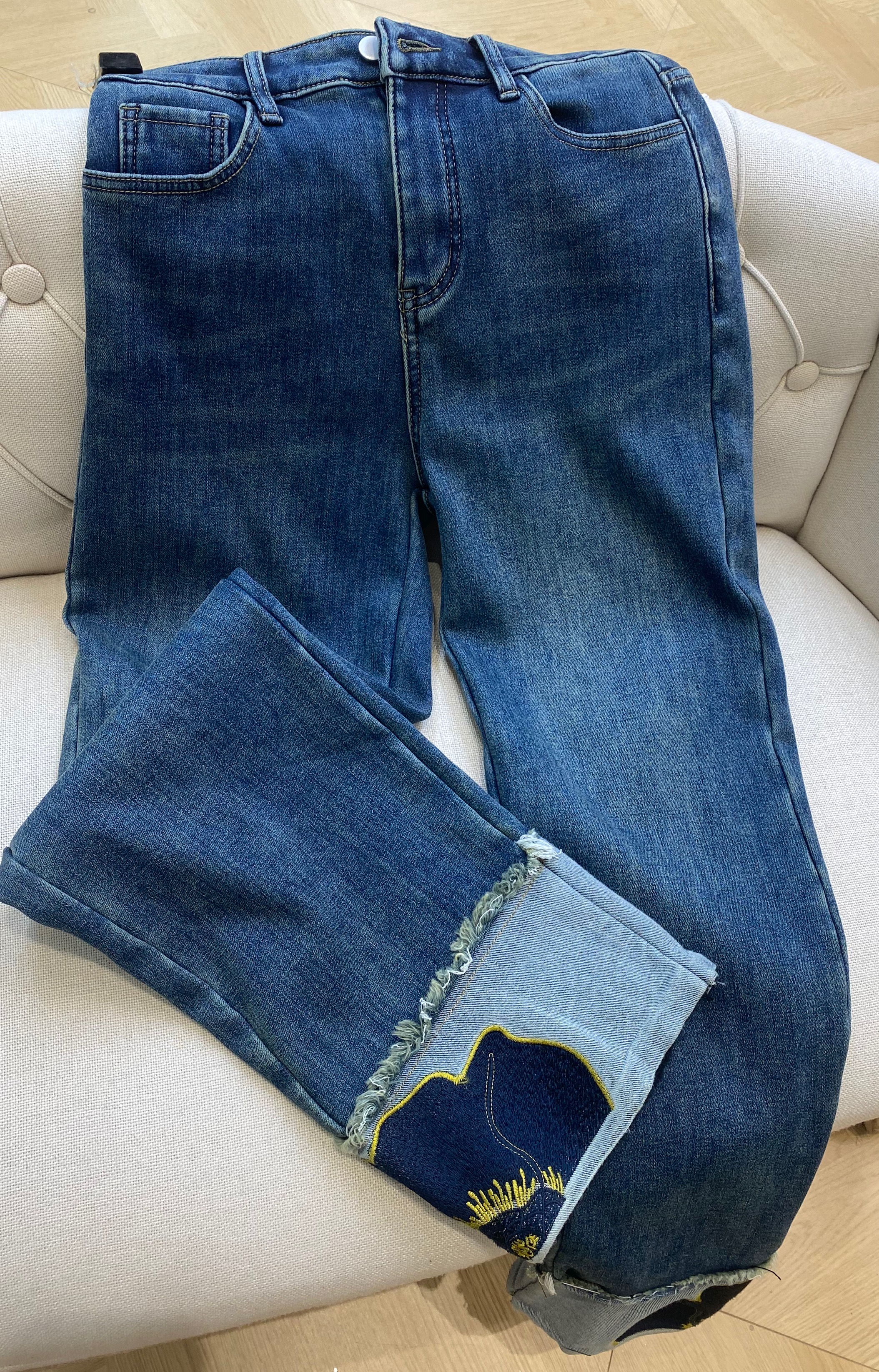 高腰直筒牛仔裤女加绒烟管裤-666005