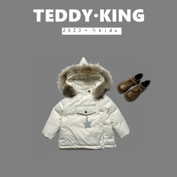 【Teddy King】2022冬儿童真毛领斜拉链尖尖帽加绒羽绒服 TXB22726