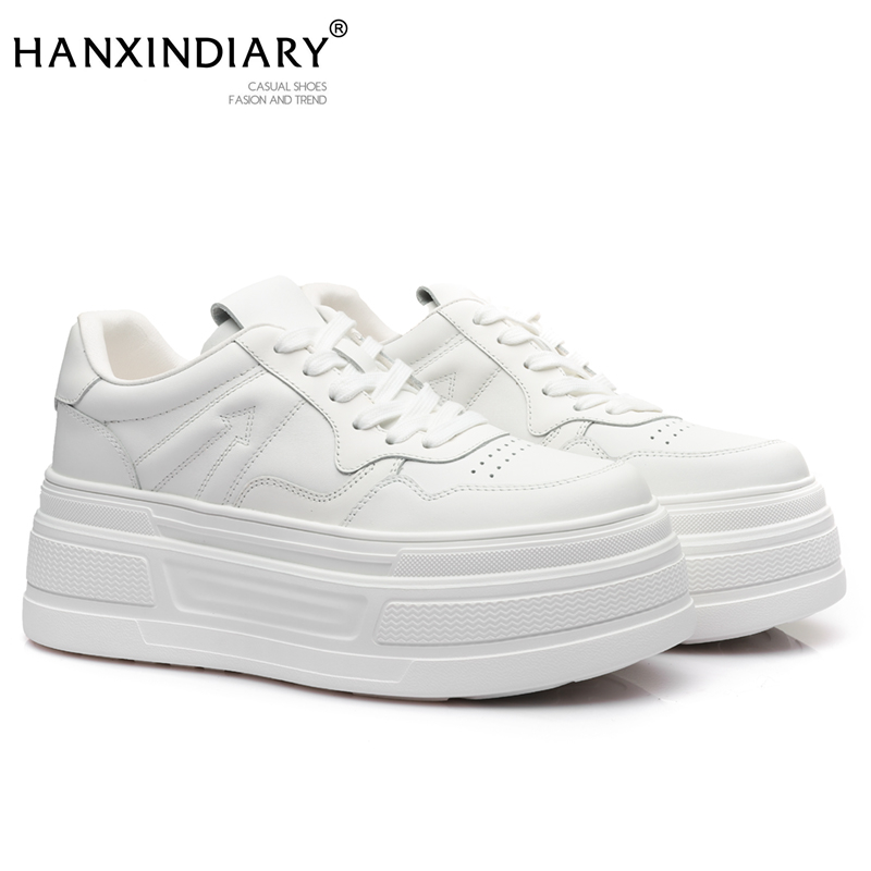 巨舒服百搭超轻头层牛皮6.5cm增高厚底小白鞋