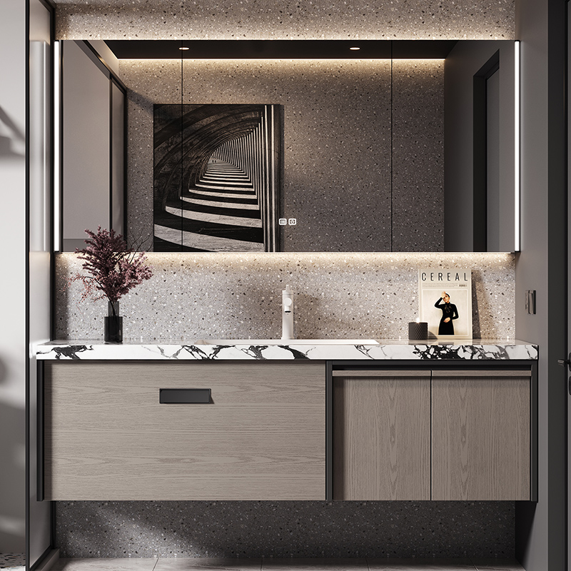 福艺斯现代简约浴室柜组合大容量储物免漆实木洗脸盆洗手台CY005