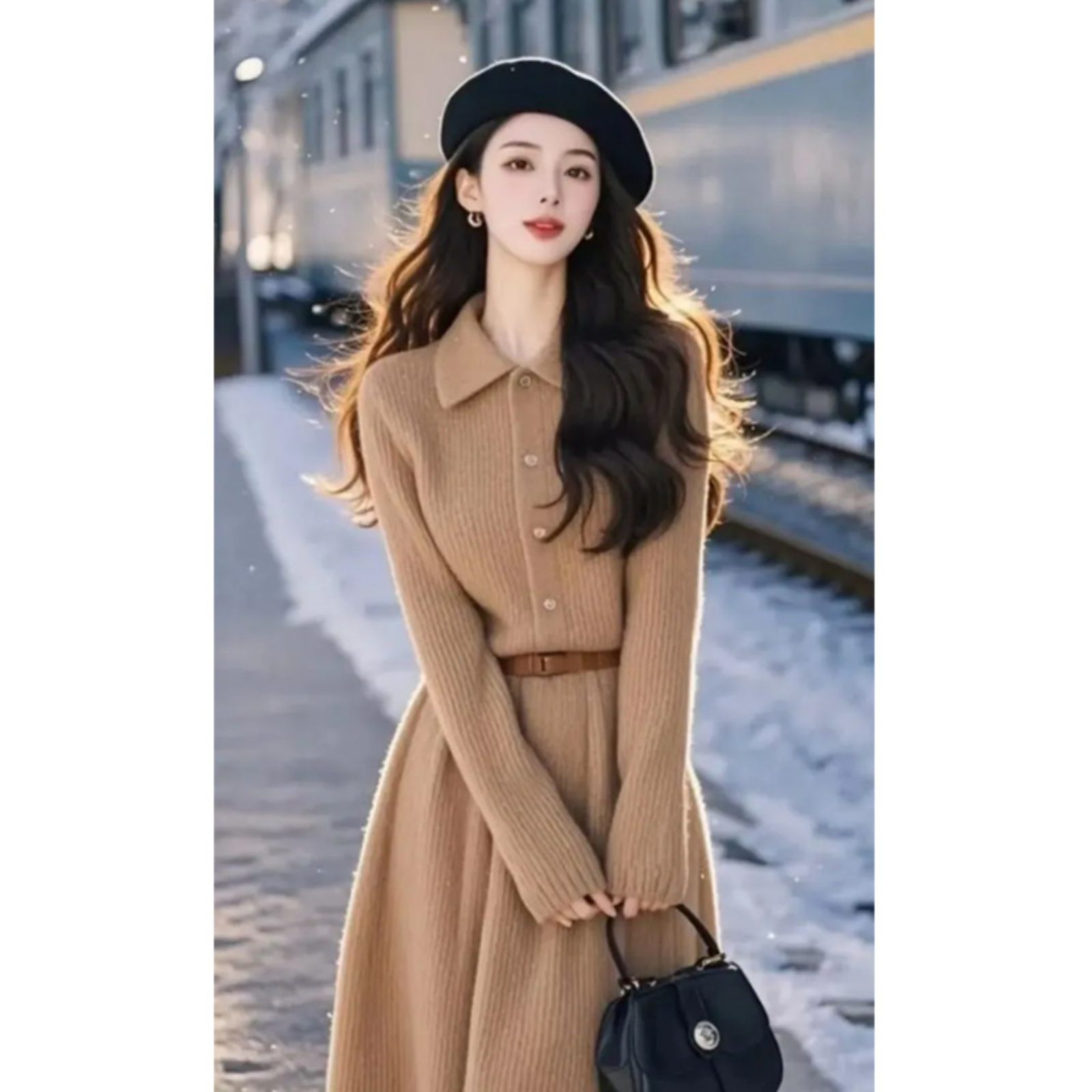 小香风针织长袖连衣裙女秋冬新款风衣收腰显瘦搭配晚宴场合女装