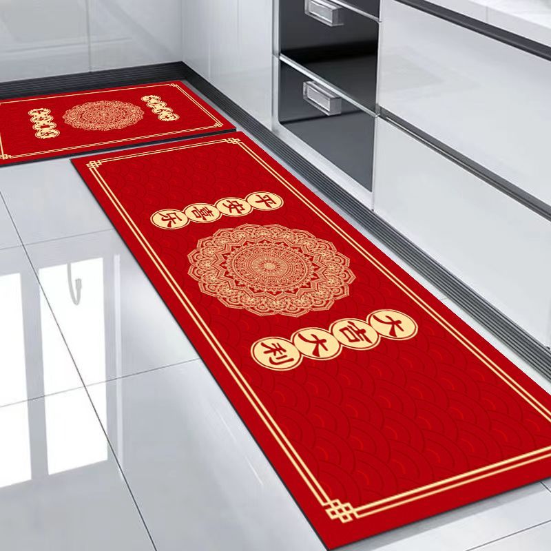 厨房专用地垫硅藻泥吸水吸油红色长条脚垫喜庆防滑垫可定制裁剪