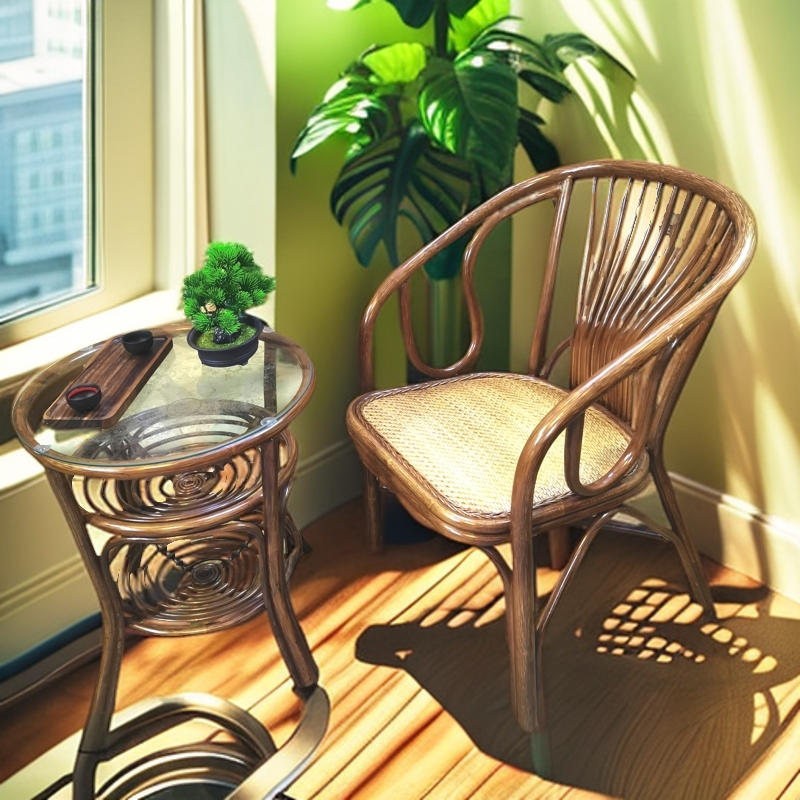 天然真藤藤椅三件套高档桌椅茶几家用休闲客厅老人单人靠背腾椅子